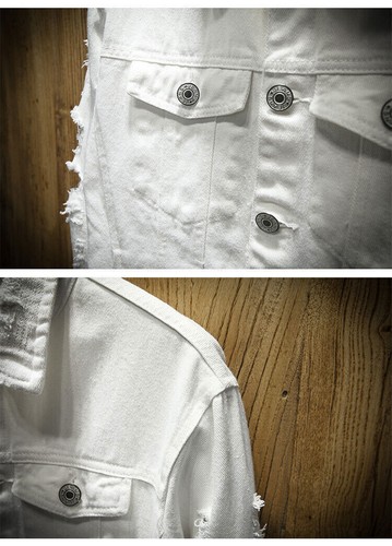 Men's Denim Jacket Ripped Jean Distressed Button Jackets Coat Overcoat M-5XL New - Picture 6 of 11