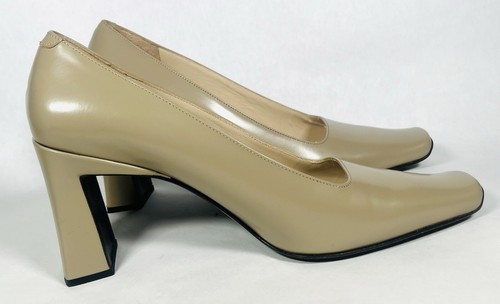 Vintage VIA SPIGA Heels Size 8 M 90s Beige Leather Square Toe Shoes - Picture 7 of 15