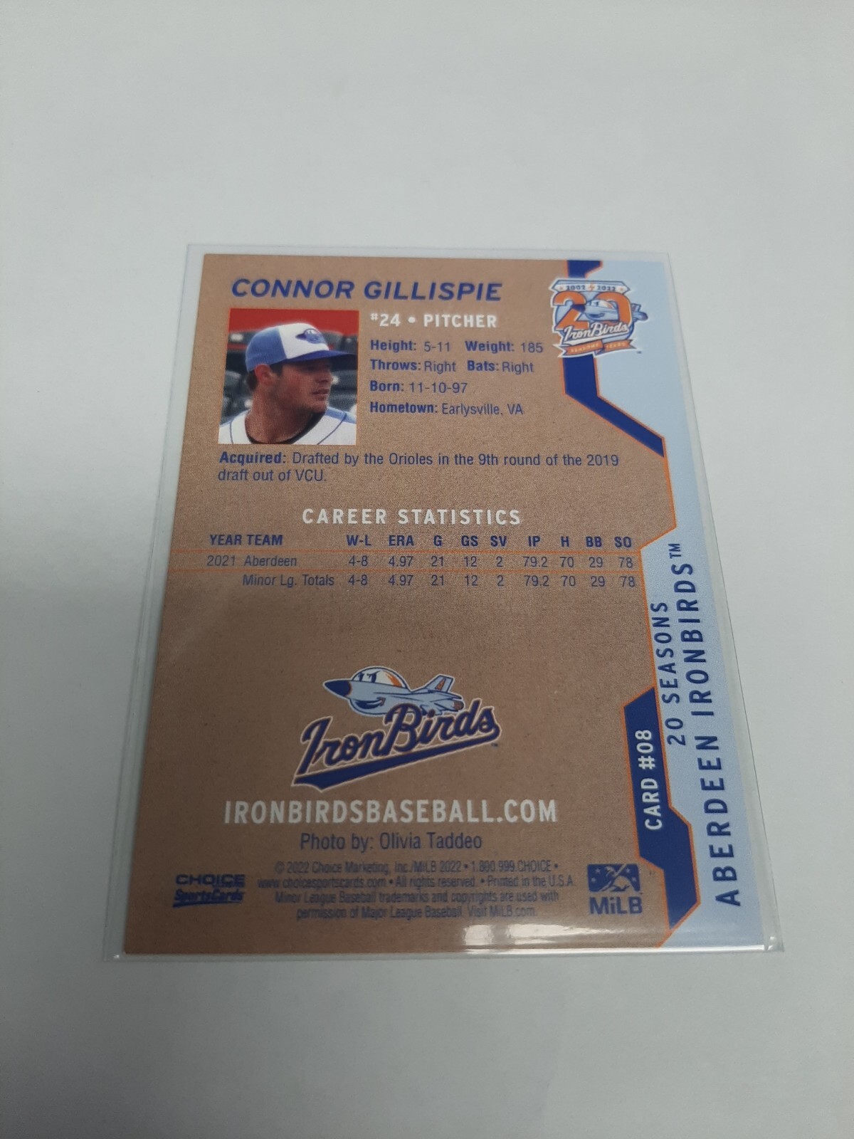 Connor Gillispie 2022 Aberdeen IronBirds Baltimore Orioles in Person Autographed - Picture 2 of 2