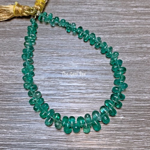 Natural Fine Zambian Emerald Smooth Teardrop Briolette Beads 6 inch strand - Picture 2 of 5