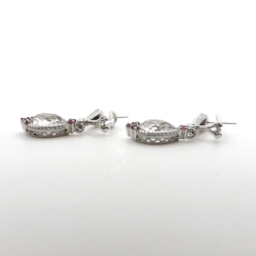Judith Ripka Sterling Silver Briolette Topaz Lab Created Ruby Dangle Earrings - Picture 3 of 5
