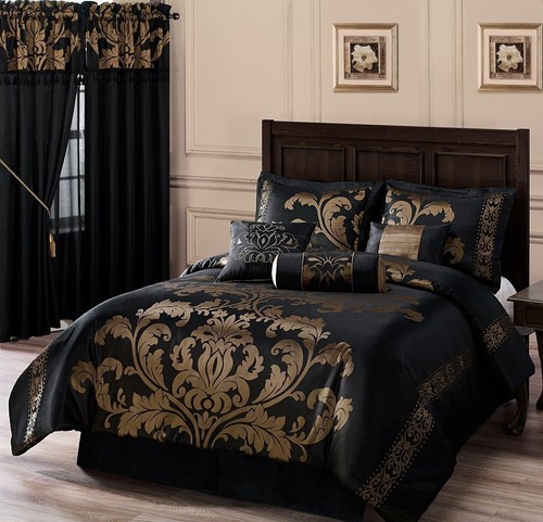 7-Piece Luxurious Royal Floral Jacquard Woven Comforter Set Oversized Bedding - Picture 10 of 13