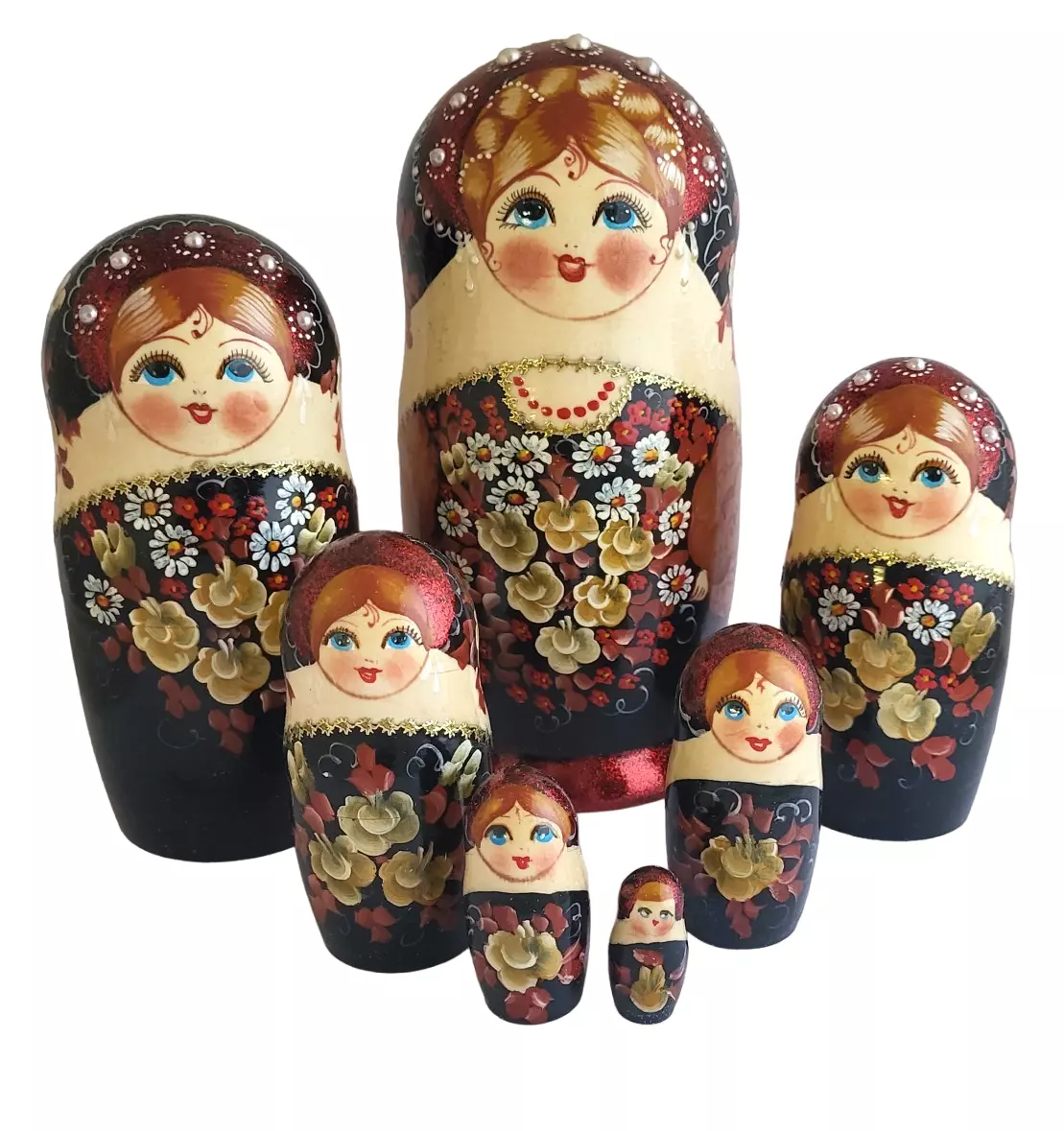 POUP ES GIGOGNES 7 PIECES LES ROSE RUSSIE PEINTE A LA MAIN