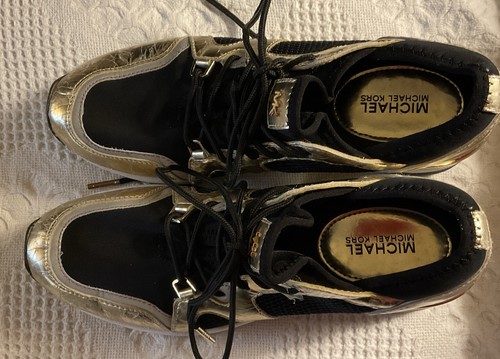 Michael Kors Women’s Black & Gold Fashion Wedges Sneakers Size 7M Preowned  - Picture 7 of 8