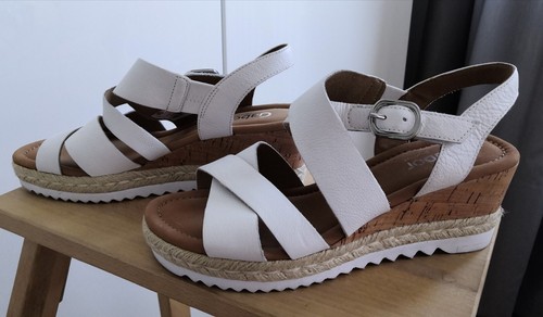 GABOR GR. 6 39 Sandalen NEU, weiß mit Kork- und Bastsohle - Bild 3 von 7