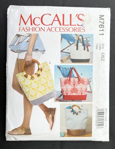 McCall's 7611 Tote Bag-2 Styles-2 Sizes Fashion Accessory 2017 Pattern OSZ Uncut
