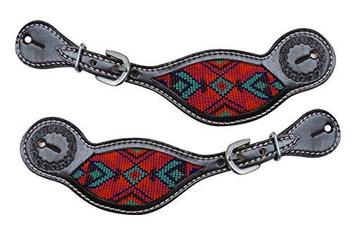 Showman Dark Chocolate Argentina Cow Leather Spur Straps w/ Beaded Inlay