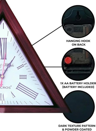 Modern Triangle Wall Clock-12-inch Wooden Designer Clock For Living Room - Picture 4 of 8