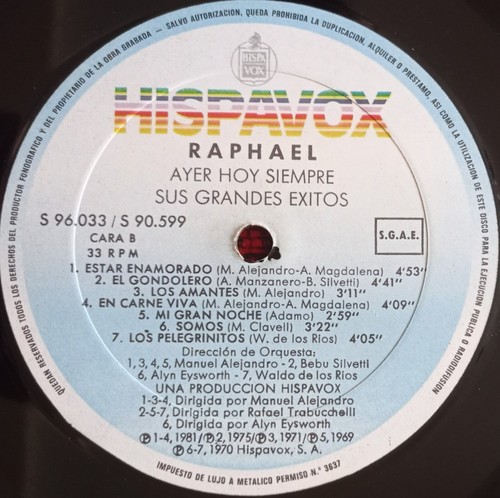 RAPHAEL ** Ayer, Hoy y Siempre: Sus Grandes Exitos ** ORIGINAL 1982 SPAIN 2-LP - Picture 6 of 7