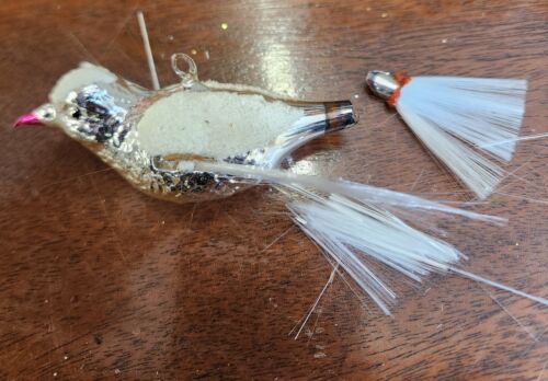 3 Pc Vintage Handblown Mercury Glass Bird Brush-Tail Ornaments White/Silver - Picture 3 of 5