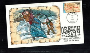 29c-Oregon-Trail-The-Women-FDC-1993-Sc-2747-Collins-Hand-Painted-Cachet
