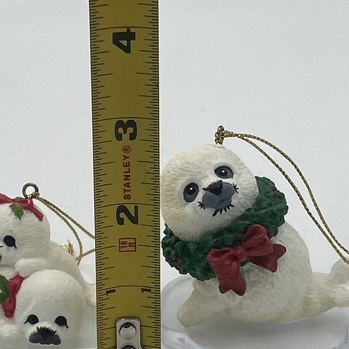 Vintage Morehead White Baby Seal Lovers Christmas Ornament Young'Uns  set of 3 - Picture 16 of 16
