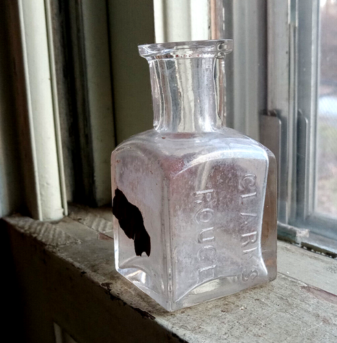 CLARK'S ROUGE EMB WITH LABEL COLTON BOSTON RARE 1870s SQUARE INK SHAPE BOTTLE - Bild 7 von 8