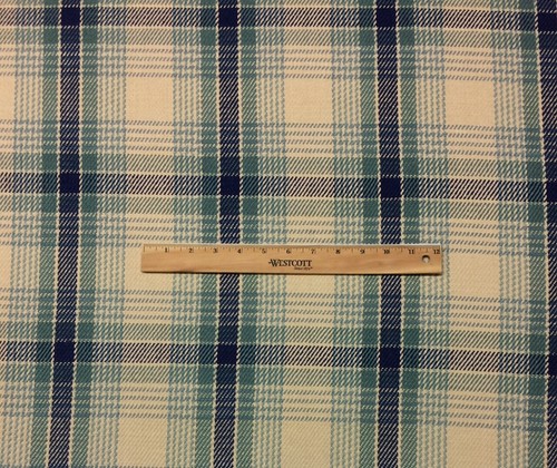 FABRICUT KIERLAND BERMUDA GREEN BLUE WOVEN COTTON PLAID FABRIC BY YARD 54"W - Picture 2 of 6