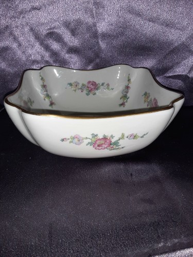 Fine Concorde China Square Bowl, Pink Flowers & Gold Trim - Picture 2 of 5