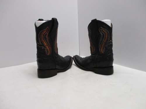 Black Full Quill Ostrich Embossed Leather Cowboy Boots Youth Sz 18.5 Mex 12 USA - Picture 5 of 8
