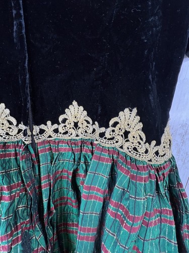 SCOTT MCCLINTOCK Dress 12 Vtg 80s Velvet Flocked Taffeta Ball Plaid Puffy Sleeve - Picture 8 of 13