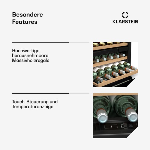 Klarstein Weinkühlschrank Weinlagerschrank Einbau 2 Zonen 30 Flaschen LED leise - Bild 5 von 8