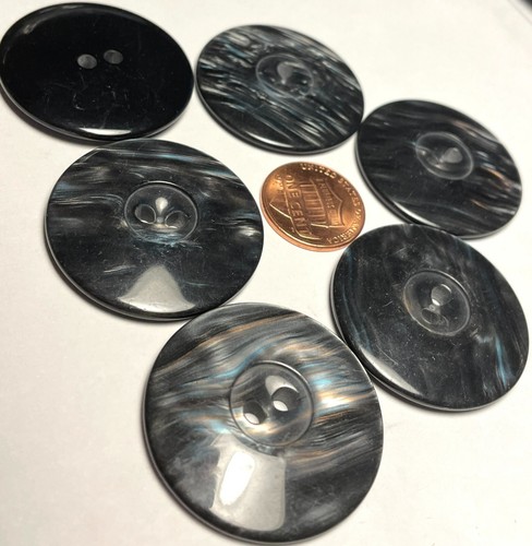 6 Large Glossy Pearlized Dark Gray Plastic Sew-through Buttons 34mm 1 3/8" 12872 - Picture 5 of 5