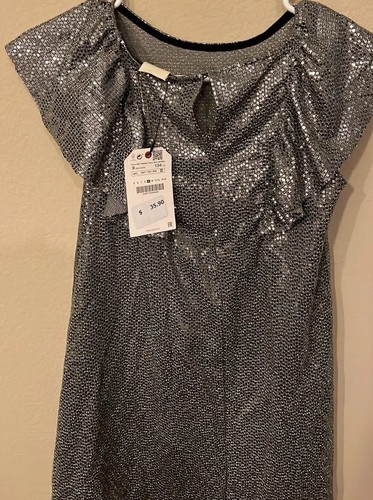 Vestido de fiesta Zara niñas talla 9 Cm 134 plateado brillante tendencia boutique - Imagen 2 de 6