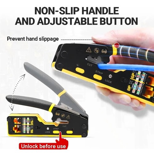 Crimpadora AMPCOM EZ-Type RJ45 Network Crimper - 3-in-1 Crimp/Cut/Strip Lan CAT8 - Zdjęcie 12 z 15