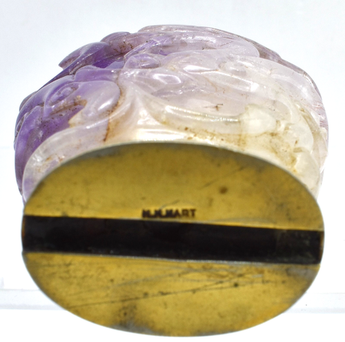 Antique Chinese Amethyst Carved Snuff Bottle Fine Gold Dore Base Signed H.H Hart - Picture 6 of 8