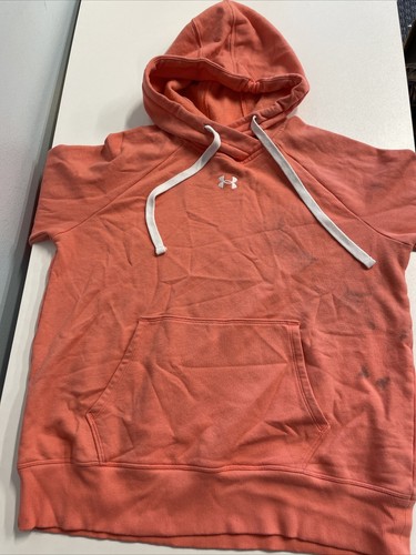 Under Armour Coral Women's Hooded sweatshirt Medium (Dark STAINS on Back, Front, - Picture 6 of 12