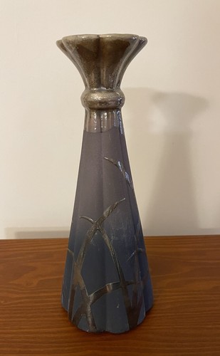 Vintage Tony Evans Raku Keramik glasierte schillernde Vase geriffeltes Oberteil signiert #7 - Bild 9 von 14