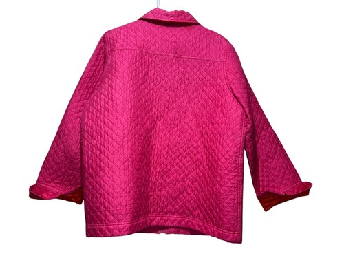 Quacker Factory Quilted Barn Chore Jacket Womens Large Pink Silk Embellished Zip - Picture 2 of 17