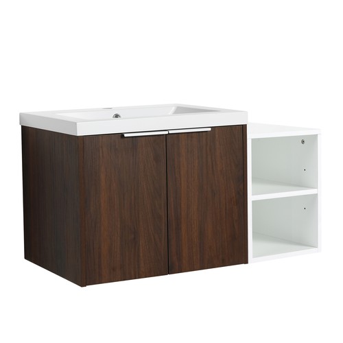 24 Inch Bathroom Vanity Cabinet With Resin Sink and 12" Small Storage Shelves - Picture 11 of 12