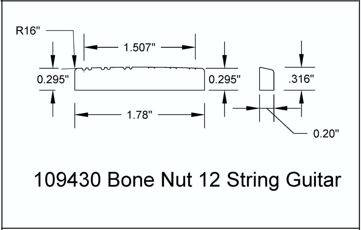 Nut Guitar Bone 12 String Electric 1 3/4 inch RH 5 Pack