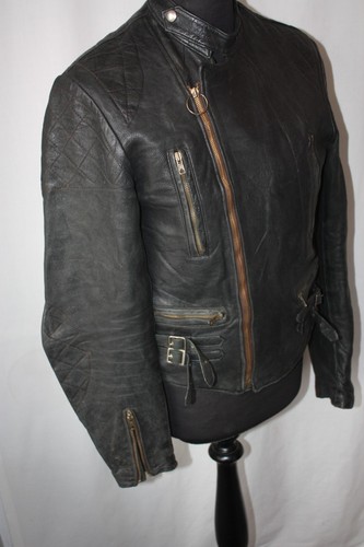 Giacca vintage nera Monza moto pelle biker rara lana verde maglia foderata piccola - Foto 13 di 21