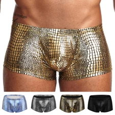 Men's Wet Look Leather Boxer Briefs Low Waist Trunks Underwear Shorts Underpants