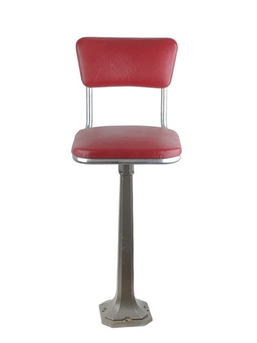 Vintage Lunch Counter Swivel Pedestal Stool Red Vinyl Curved Metal Frame - Picture 5 of 17
