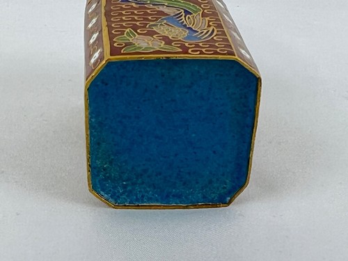 Chinese Cloisonné Brass Enamel Cylinder Lidded Jar Canister 2" Bird Motif - Picture 10 of 12