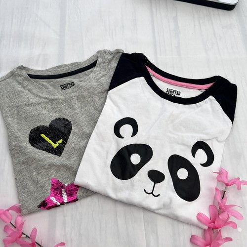 NEW Spotted Zebra Girl's 2 Pack Love & Panda Long Sleeve T-Shirts Sz S(6-7Year) - Picture 2 of 10