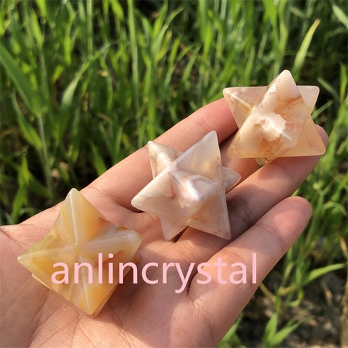 1pc Natural Cherry blossom agate Merkaba Star Quartz Crystal Reiki Pendant Heal - Picture 8 of 20