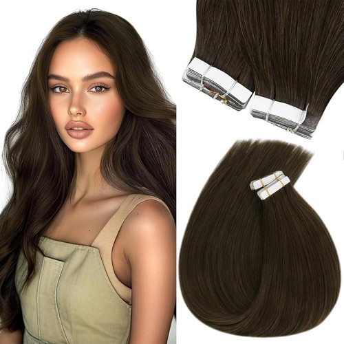 Sunny Tape in Haarverlängerung 20 Stück Echthaar 50g Rot Highlight 24in Braun. A4 - Bild 1 von 3