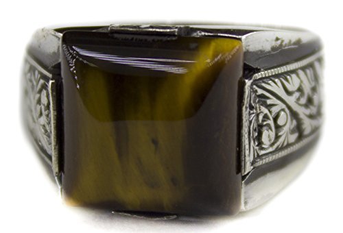 Sterling silver men ring handmade, tiger eye natural gemstone, steel pen craft - Picture 8 of 9