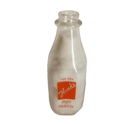 Vintage Glass Milk Bottle Hood's ''Best in Quality '' One Quart Orange Square Logo