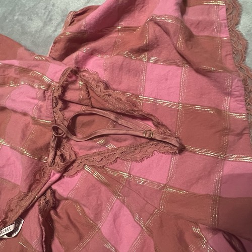 victoria's secret Pyjama Set rosa orange gold kariert Shorts Trägertop XL - Bild 8 von 8