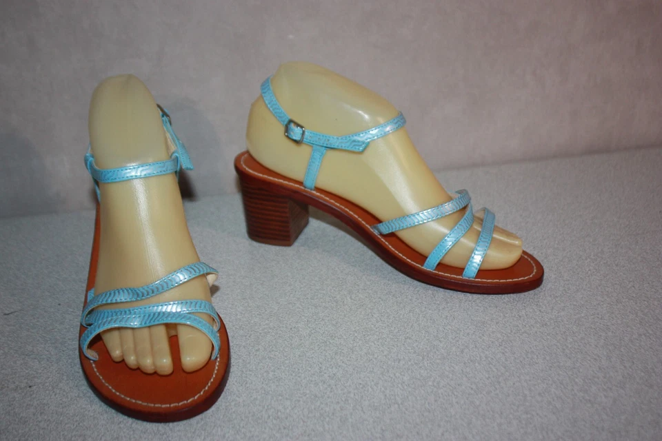 MELLOW YELLOW Tong Cuir Lanière Fine Bleu Ciel Petit Talon T 37 TBE - Photo 2/4