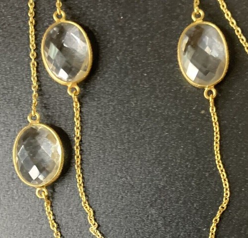 Argento Vivo Necklace 18k Gold Over Sterling Silver 925 Crystal 36” Layering - Picture 3 of 7