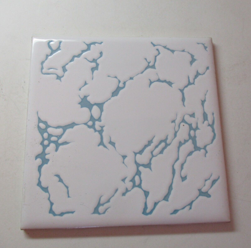 1 Wall Tile NTK Japan Powder Blue Veined on Off White Porcelain Ceramic Vintage - Picture 4 of 7