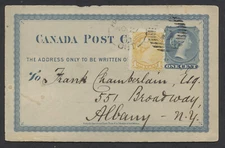1873 #P1 Victoria PSC Uprated #35 1c SQ Hamilton '5' Duplex to USA