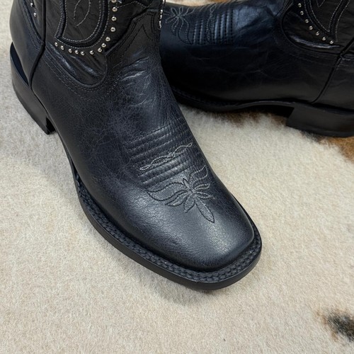 WESTERN WOMENS SQUARED TOE BOOTS GOWGIRL SMOOTH LEATHER SOLES RANCH 456 NEGRO - Picture 6 of 6