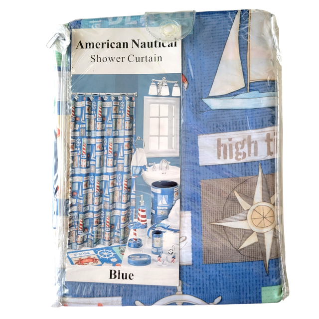 Popular Bath American Nautical Blue Fabric Shower Curtain 70"x72" NWT Popular Bath American Nautical Blue Fabric Shower Curtain 70"x72" NWT