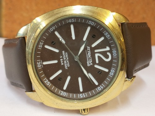 ATTRACTIVE Q&Q QUARTZ BROWN DIAL DD06J102Y MEN'S FULL WORK CONDITION VTG. WATCH - Picture 6 of 19