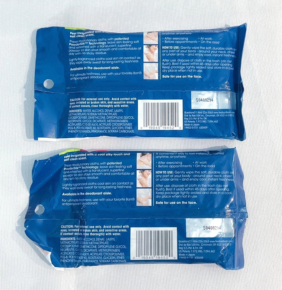 2 X Ban Total Refresh INVIGORATE Cooling 10 Body Cloths Soft Clean Scent Sealed - Image 2 of 4