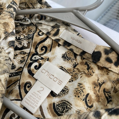 Chico's Women's Cheetah Button Up Shirt Size 2 Large Non-Iron Flowy Safari - Picture 5 of 12